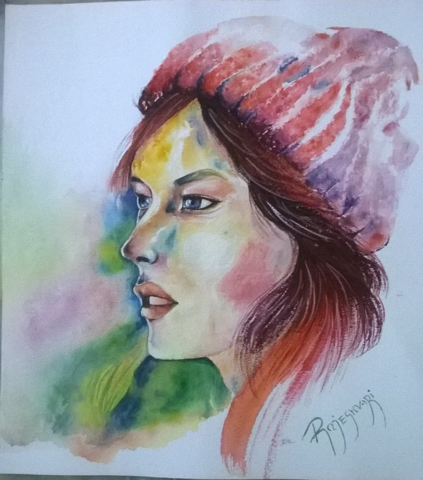 Watercolor Painting of Girl - DesiPainters.com