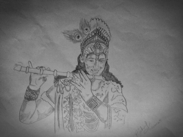 Pencil Sketch of Lord Krishna - DesiPainters.com