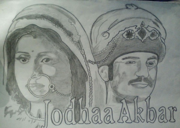 Pencil Sketch of Jodha Akbar - DesiPainters.com