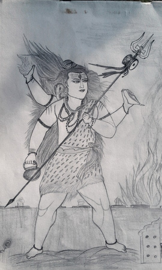 Pencil Sketch Of Lord Rudra Shiv - DesiPainters.com