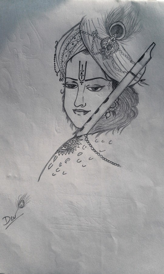 Divine Pencil Sketch of Lord Krishna by Dev - DesiPainters.com
