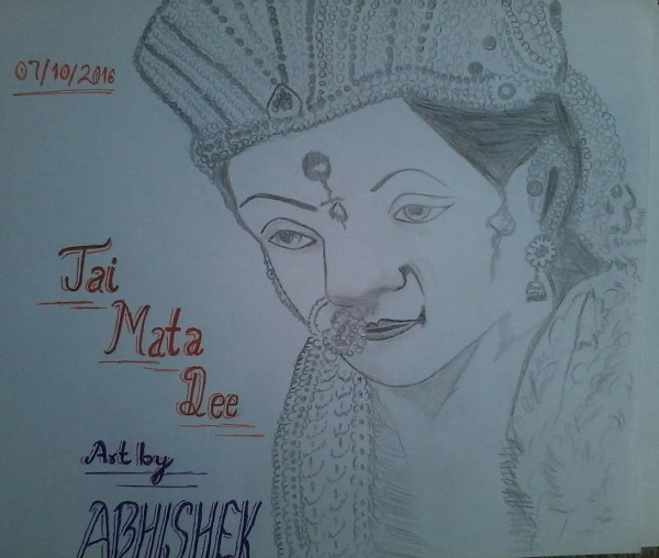Pencil Sketch of Goddess Durga - DesiPainters.com