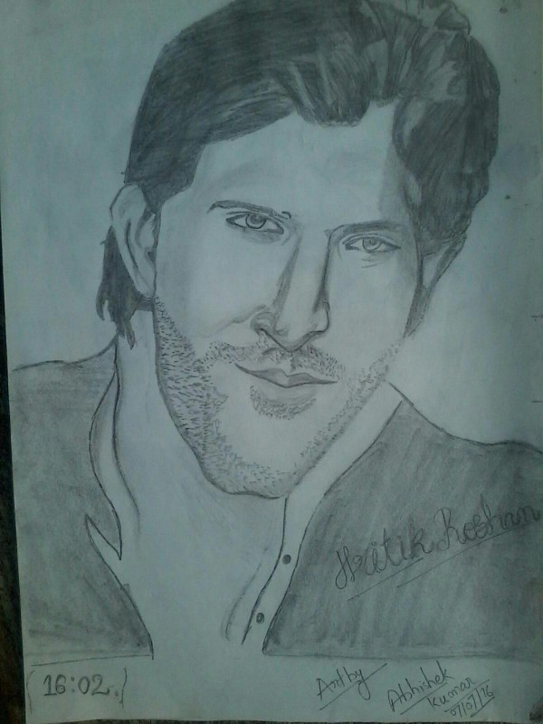 Pencil Color Art Of Hrithik Roshan - DesiPainters.com