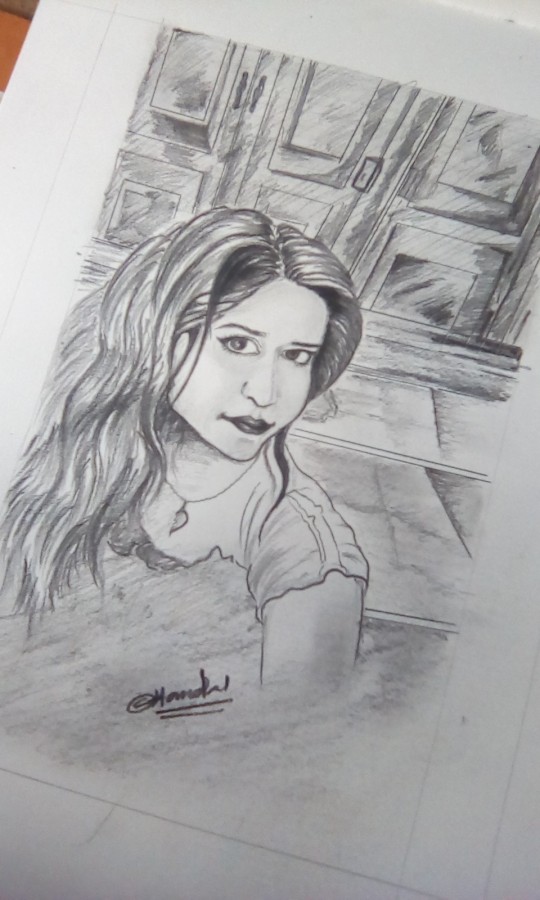 Pencil Sketch of Cute Girl - DesiPainters.com