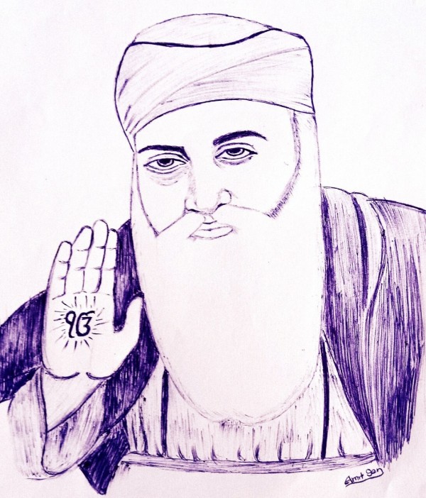 Indian Ink Sketch of Guru Nanak Dev g - DesiPainters.com