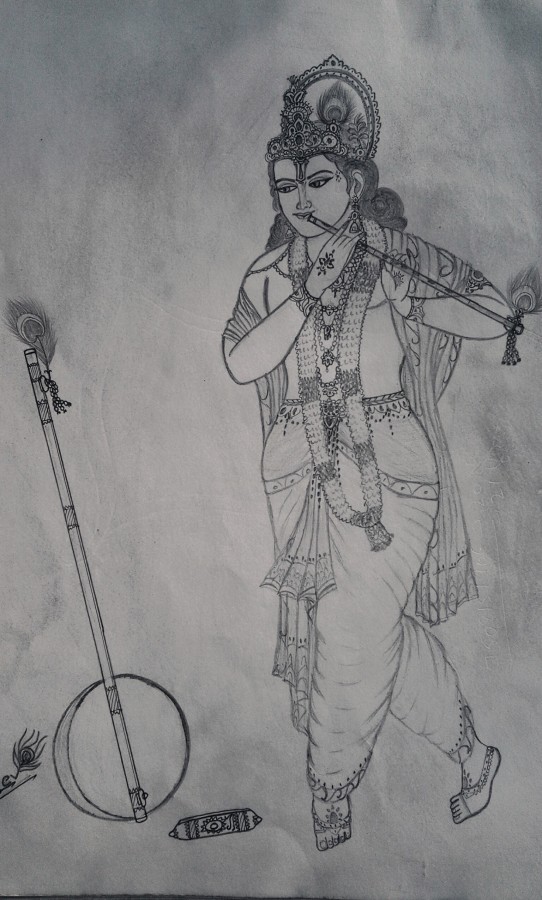 Pencil Sketch of Lord Krishna - DesiPainters.com