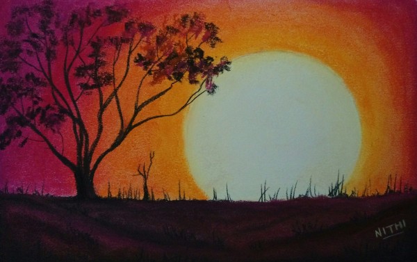 Pencil Sketch of Purple Haze Sunset - DesiPainters.com