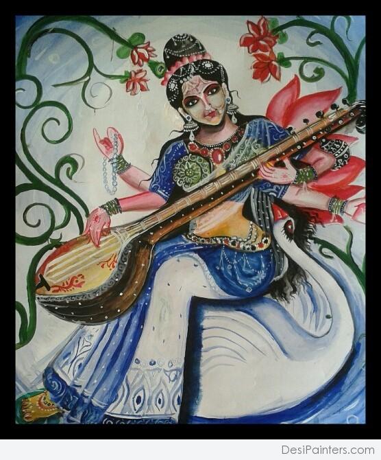 Acryl Painting of Sharadha Maata - DesiPainters.com