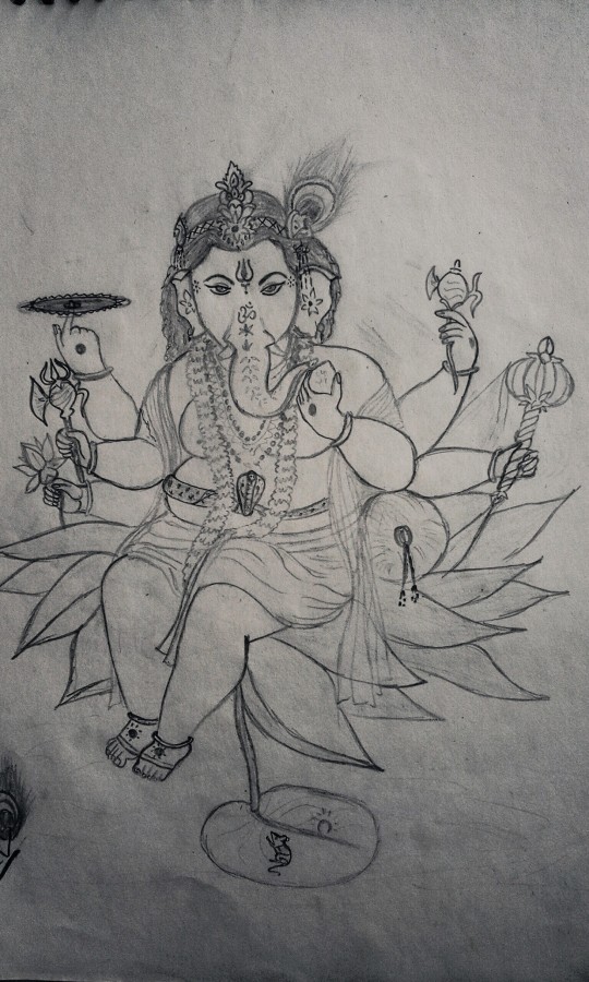 Pencil Sketch of Lord Ganesha - DesiPainters.com