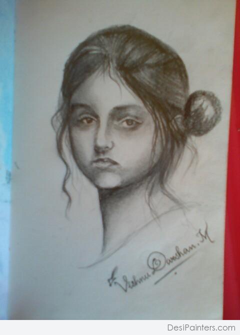 Pencil Sketch of Young Girl - DesiPainters.com