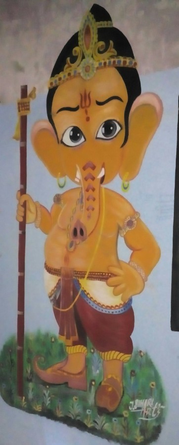Oil Painting of Bal Ganesha - DesiPainters.com