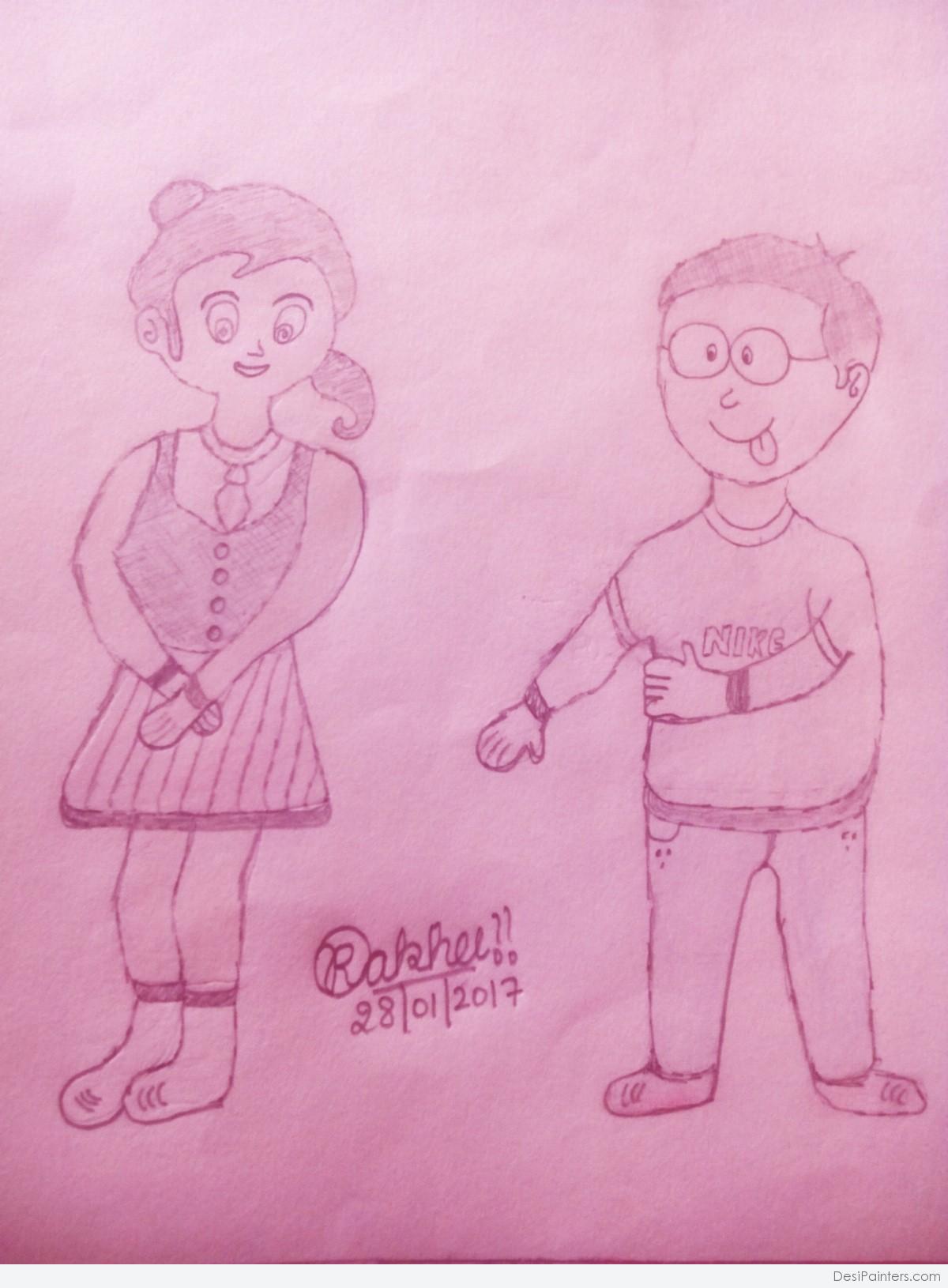 Nobita and Shizuka | Cartoon art drawing, 1080p anime wallpaper, Shading  drawing