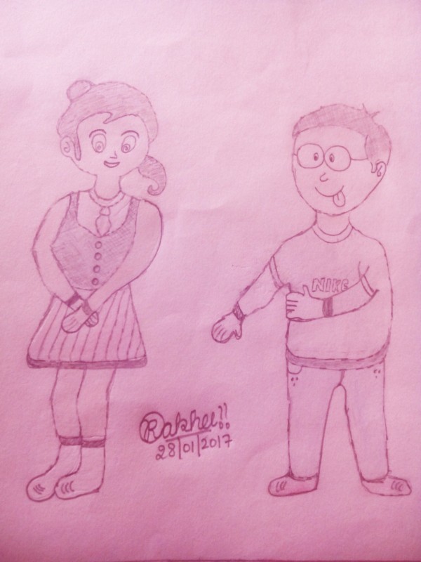 Pencil Sketch of Nobita & Sizuka - DesiPainters.com