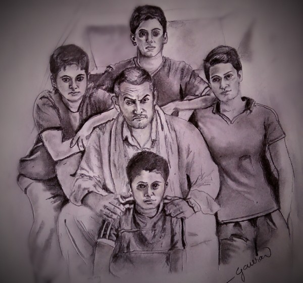 Pencil Sketch of Dangal Poster - DesiPainters.com