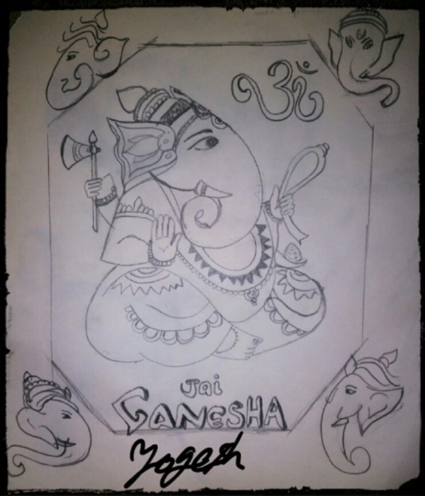 Pencil Sketch of Lord Ganesha - DesiPainters.com