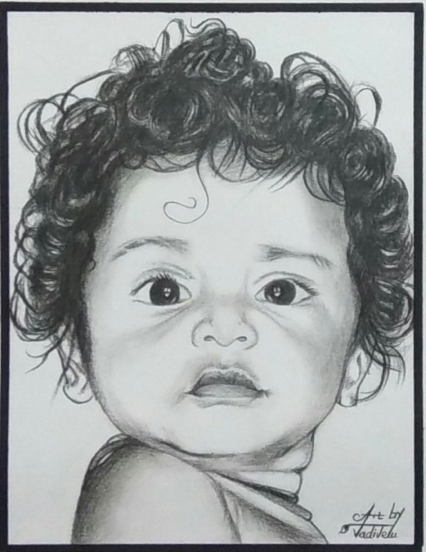 Pencil Sketch of Cute Baby - DesiPainters.com