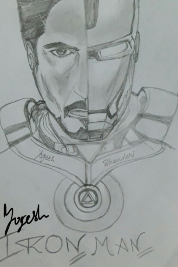 Pencil Sketch of Iron Man - DesiPainters.com