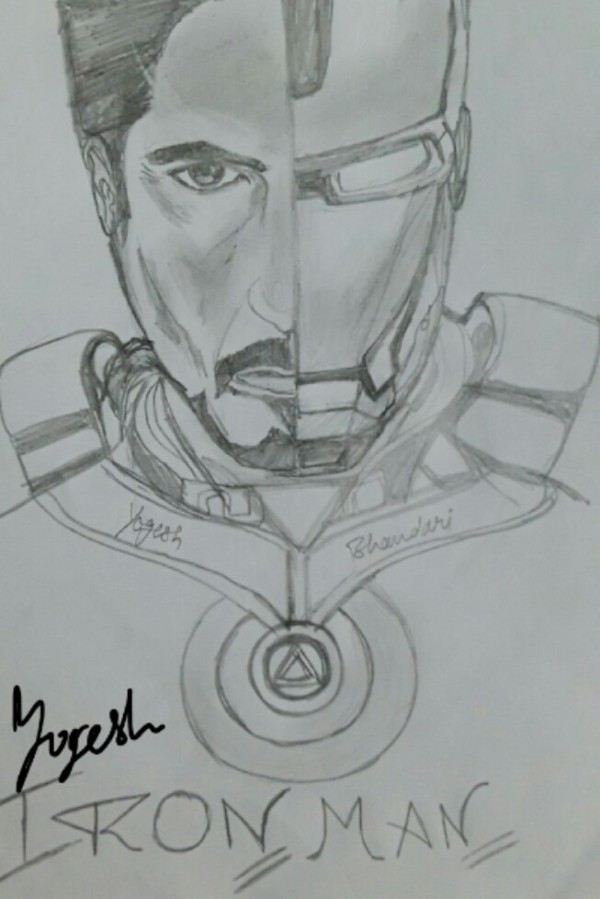 Pencil Sketch of Iron Man - DesiPainters.com