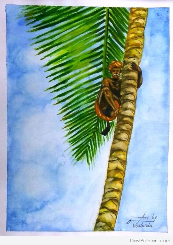 Watercolor Painting of Farmer of Tamilnadu