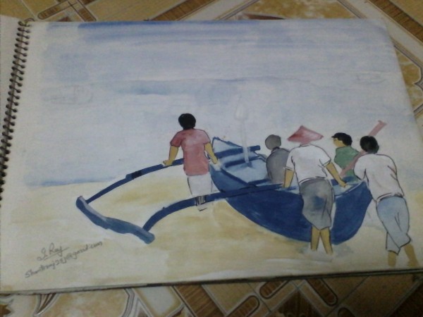 Watercolor Painting of Fisherman - DesiPainters.com