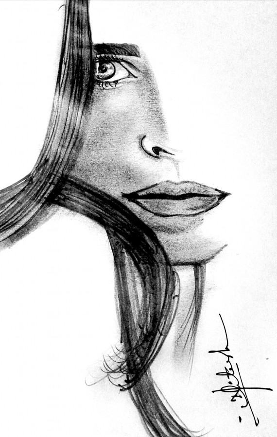 Pencil Sketch of Girl - DesiPainters.com