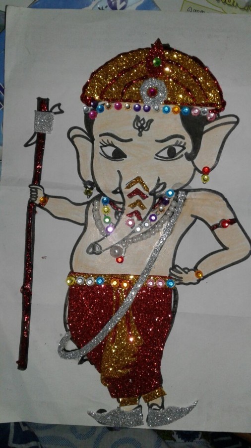 Mixed Painting of Ganesha - DesiPainters.com