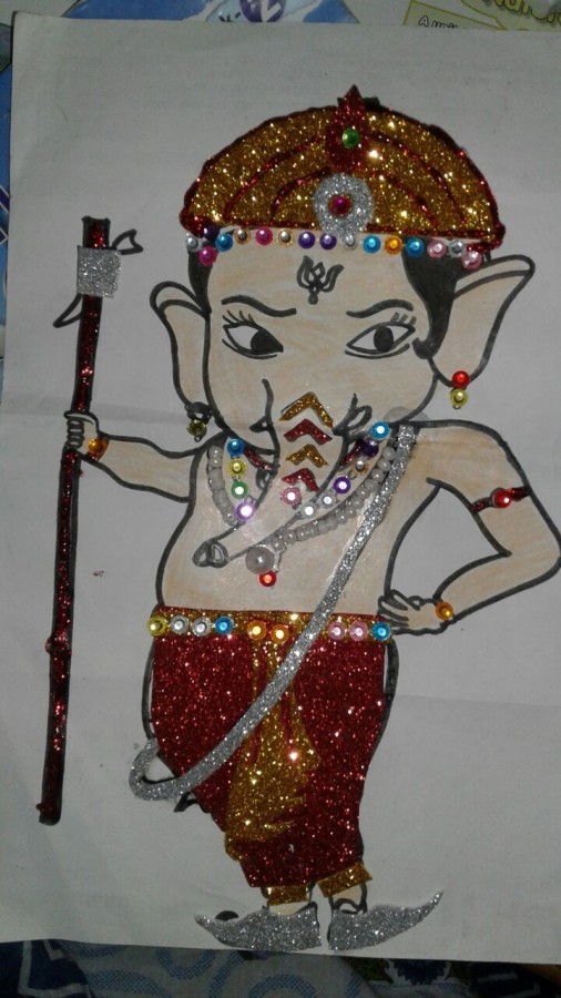 Mixed Painting of Ganesha
