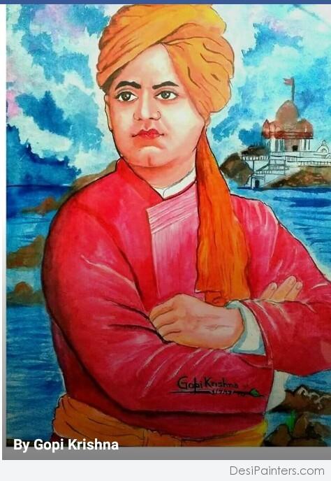 Watercolor Painting of Swami Vivekanand Ji