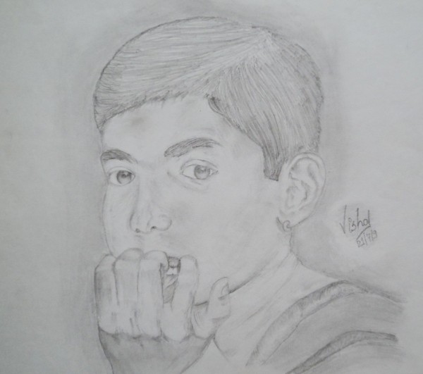 Pencil Sketch of Little Boy - DesiPainters.com