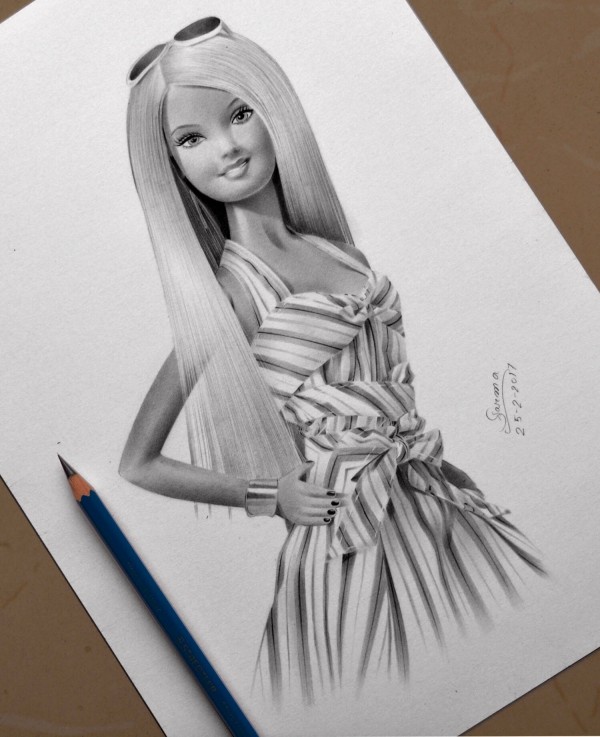 Pencil Sketch of Barbie Doll - DesiPainters.com