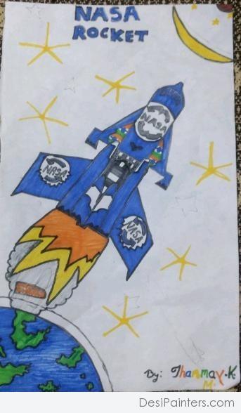 Crayon Painting of Nasa Rocket - DesiPainters.com