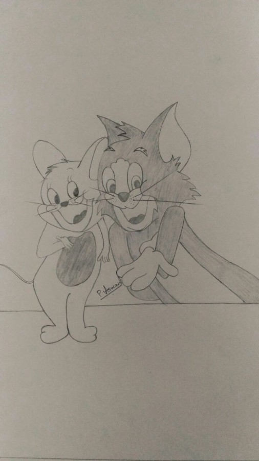 Pencil Sketch of Tom And Jerry - DesiPainters.com