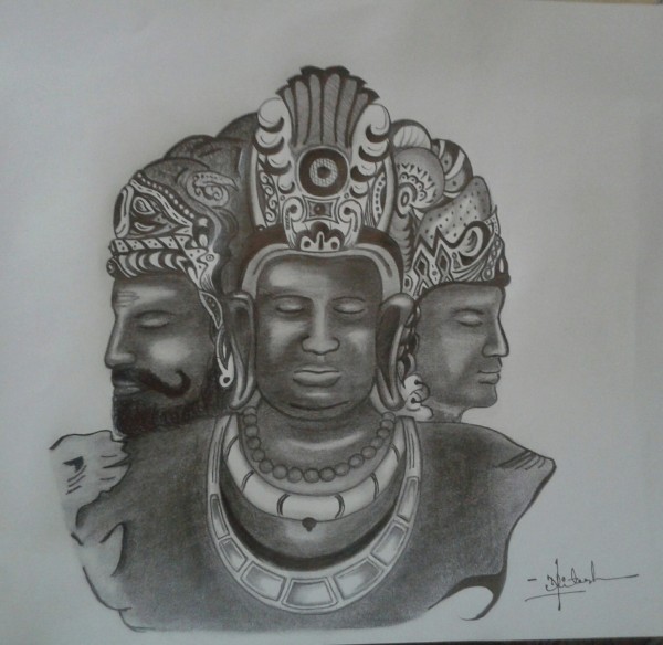 Pencil Sketch of Tridev - DesiPainters.com