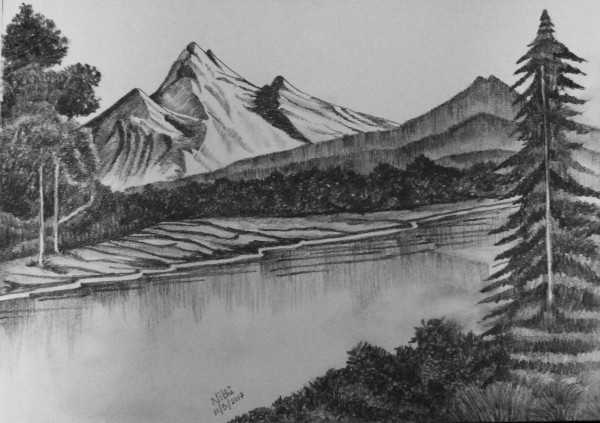 Pencil Shading of Mountain View - DesiPainters.com