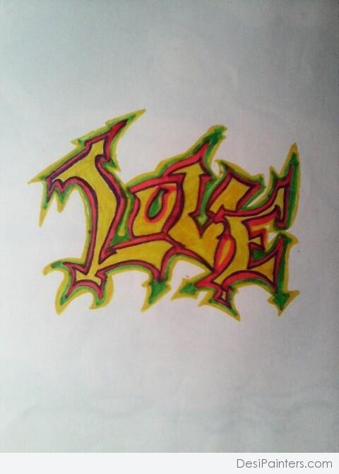 Pencil Sketch of Graffiti Word Love - DesiPainters.com