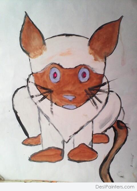Watercolor Painting of Cat - DesiPainters.com