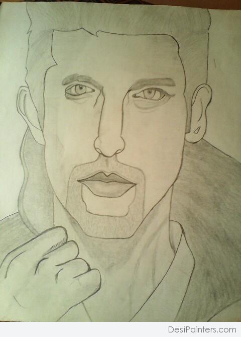 Pencil Sketch of Hrithik Roshan - DesiPainters.com