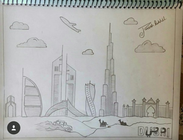 Pencil Sketch of Dubai City - DesiPainters.com