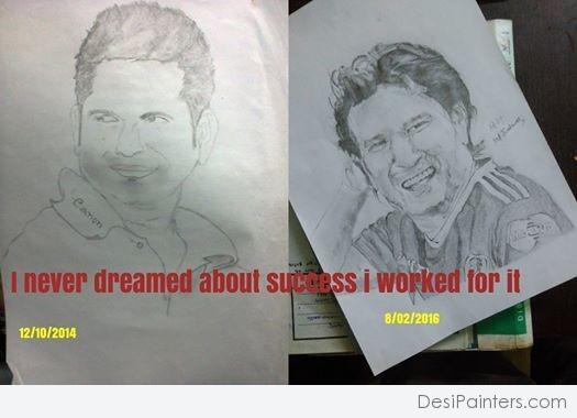 Pencil Sketch of God of Cricket Sachin Tendulkar - DesiPainters.com