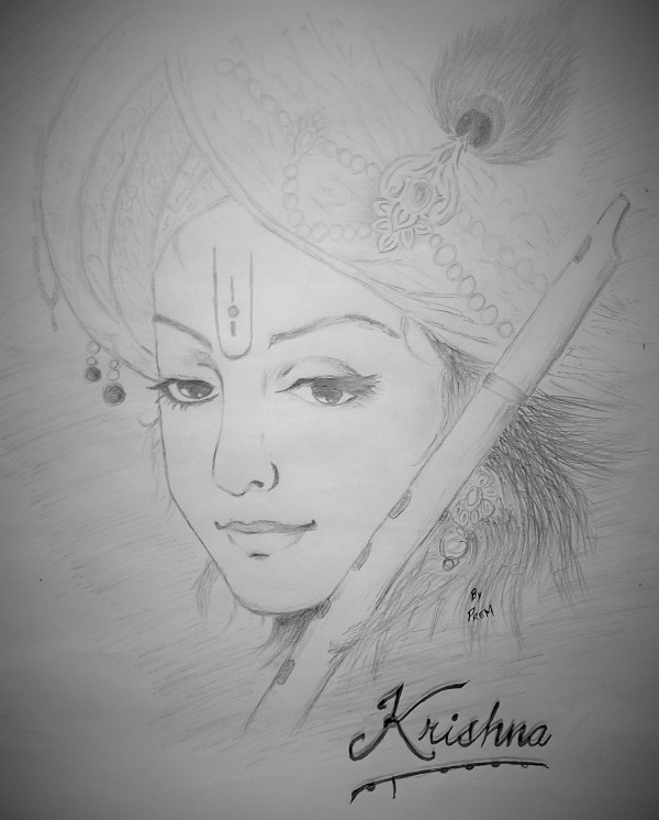 Pencil Sketch of Lord Krishna - DesiPainters.com