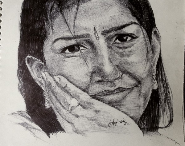 Ink Painting of Sapna Choudhary - DesiPainters.com