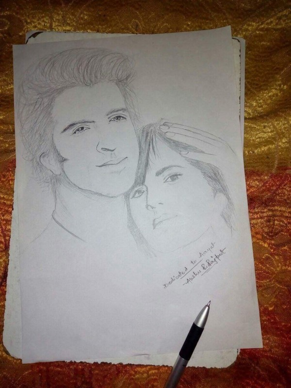 Pencil Sketch of Hrithik Roshan And Katrina Kaif - DesiPainters.com