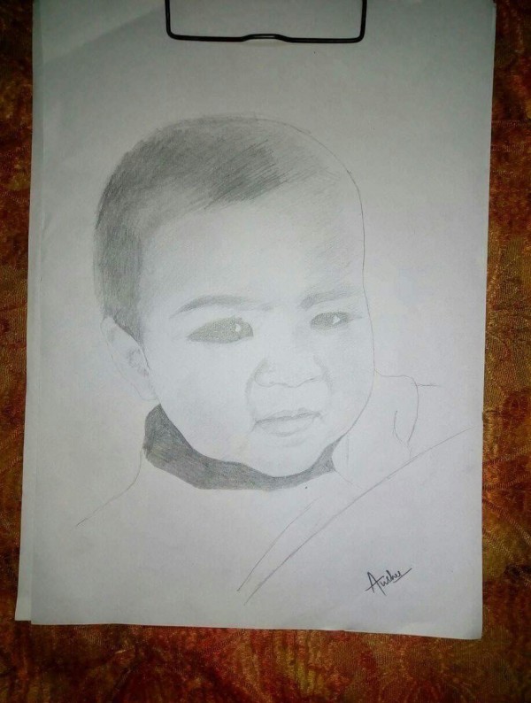 Pencil Sketch of Cute Boy - DesiPainters.com