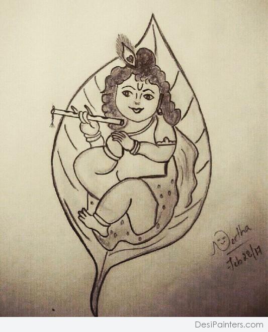 Pencil Sketch of Little Kanhaaa - DesiPainters.com