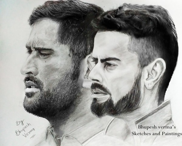 Pencil Sketch of M.S Dhoni and Virat Kohli - DesiPainters.com