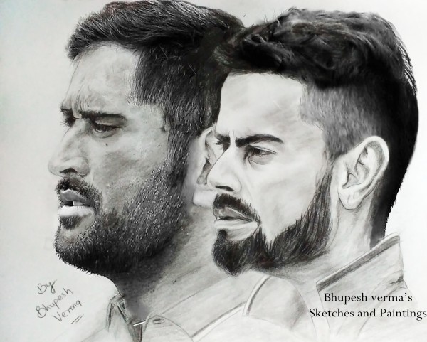 Pencil Sketch of M.S Dhoni and Virat Kohli