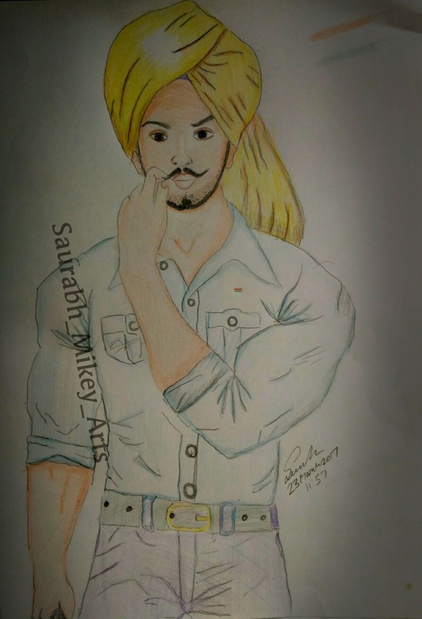 Pencil Color Art of Bhagat Singh - DesiPainters.com