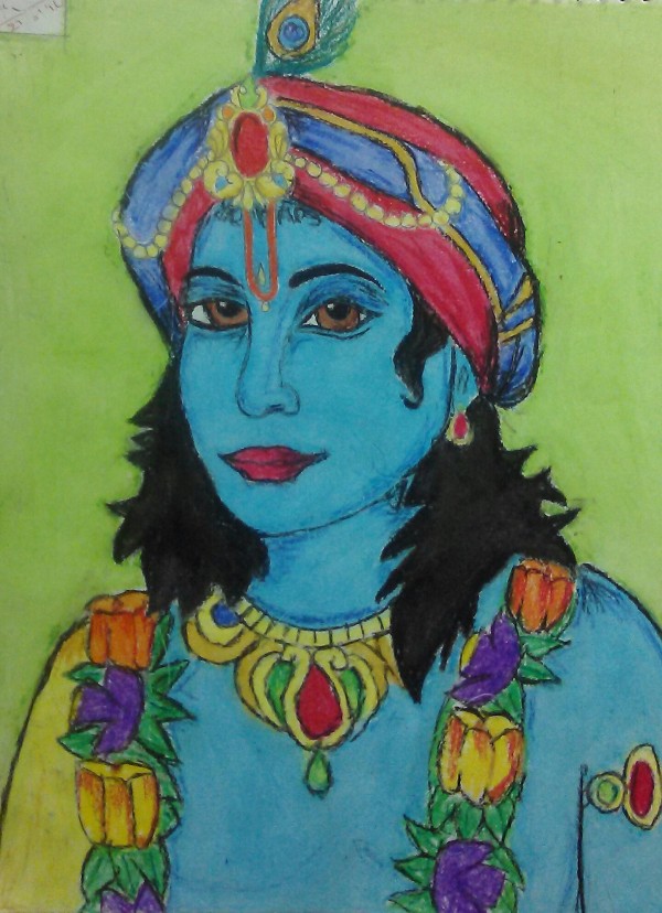 Oil Pastel Painting of Lord Krishna - DesiPainters.com