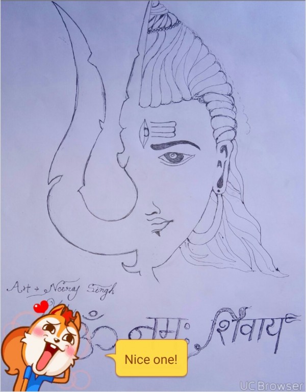 Pencil Color Sketch of Lord Shiva - DesiPainters.com