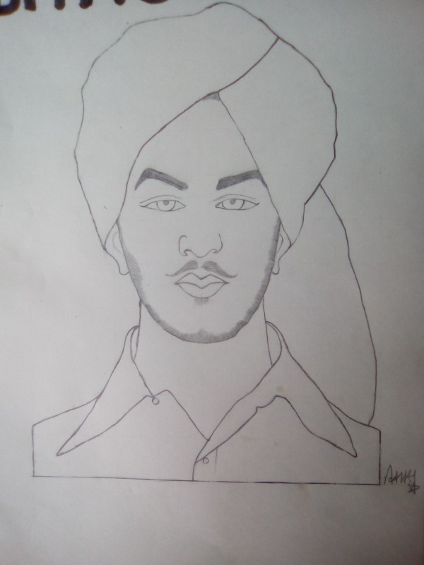 Pencil Sketch of The Hero Bhagat Singh - DesiPainters.com